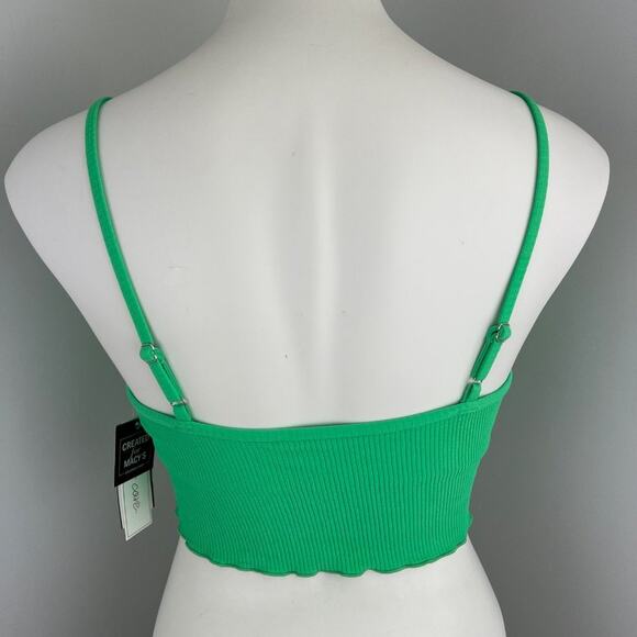 SALT + COVE Women Green Stretch Ruffled O-Ring Textured Scoop Neck Swim Top - Picture 4 of 7